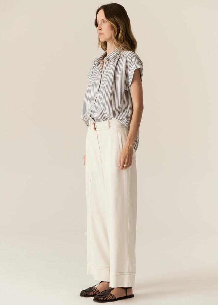 Vera Cap Sleeve Shirt - Blue Stripe POL
