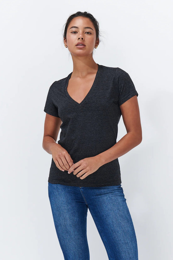 Veronica V Neck Tee - Black Marle Tee Shirts Kireina
