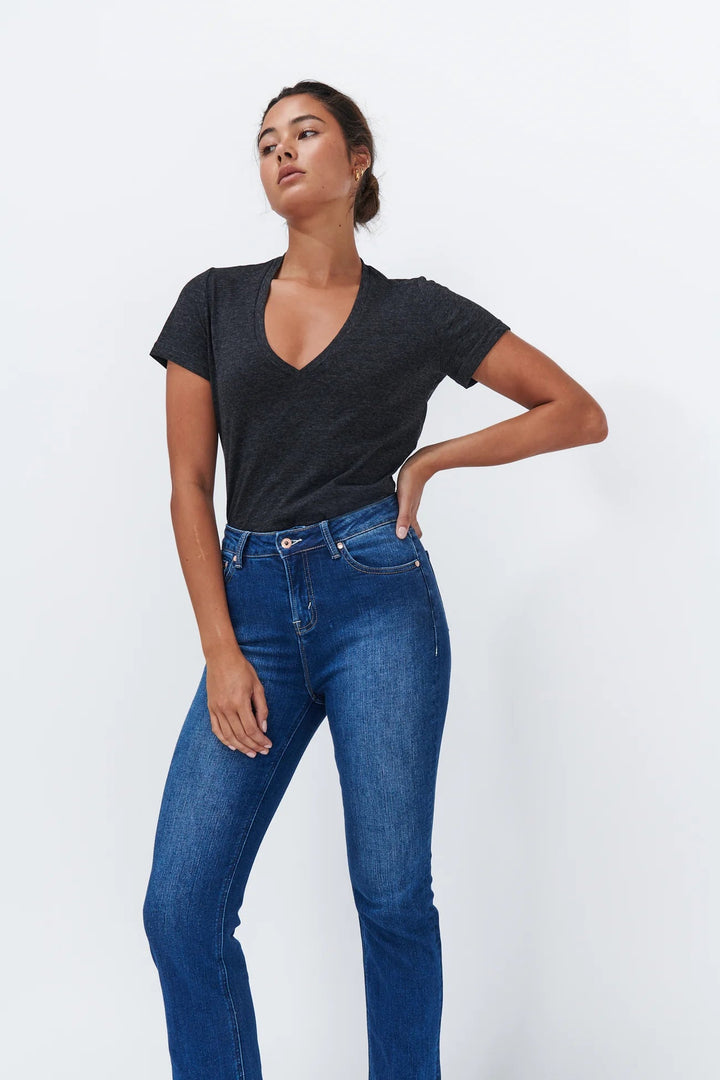 Veronica V Neck Tee - Black Marle Tee Shirts Kireina