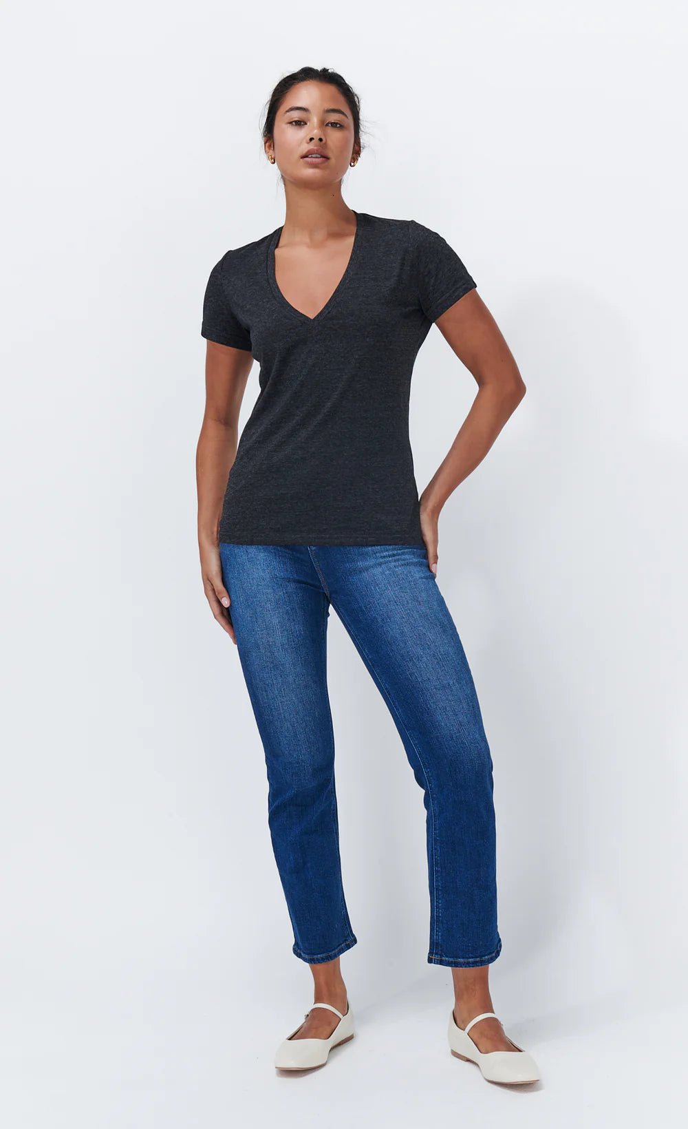 Veronica V Neck Tee - Black Marle Tee Shirts Kireina