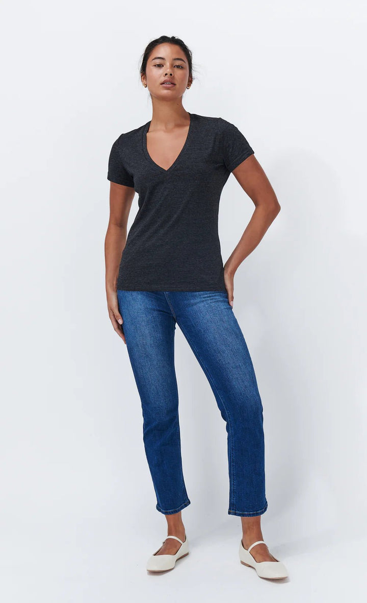 Veronica V Neck Tee - Black Marle Tee Shirts Kireina