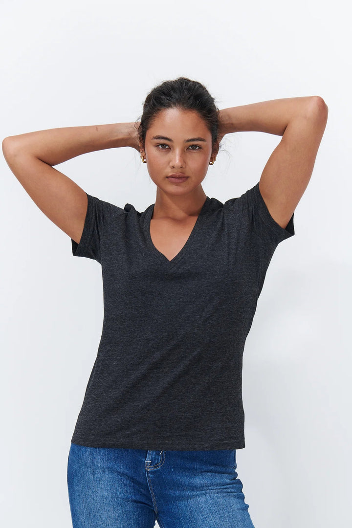 Veronica V Neck Tee - Black Marle Tee Shirts Kireina