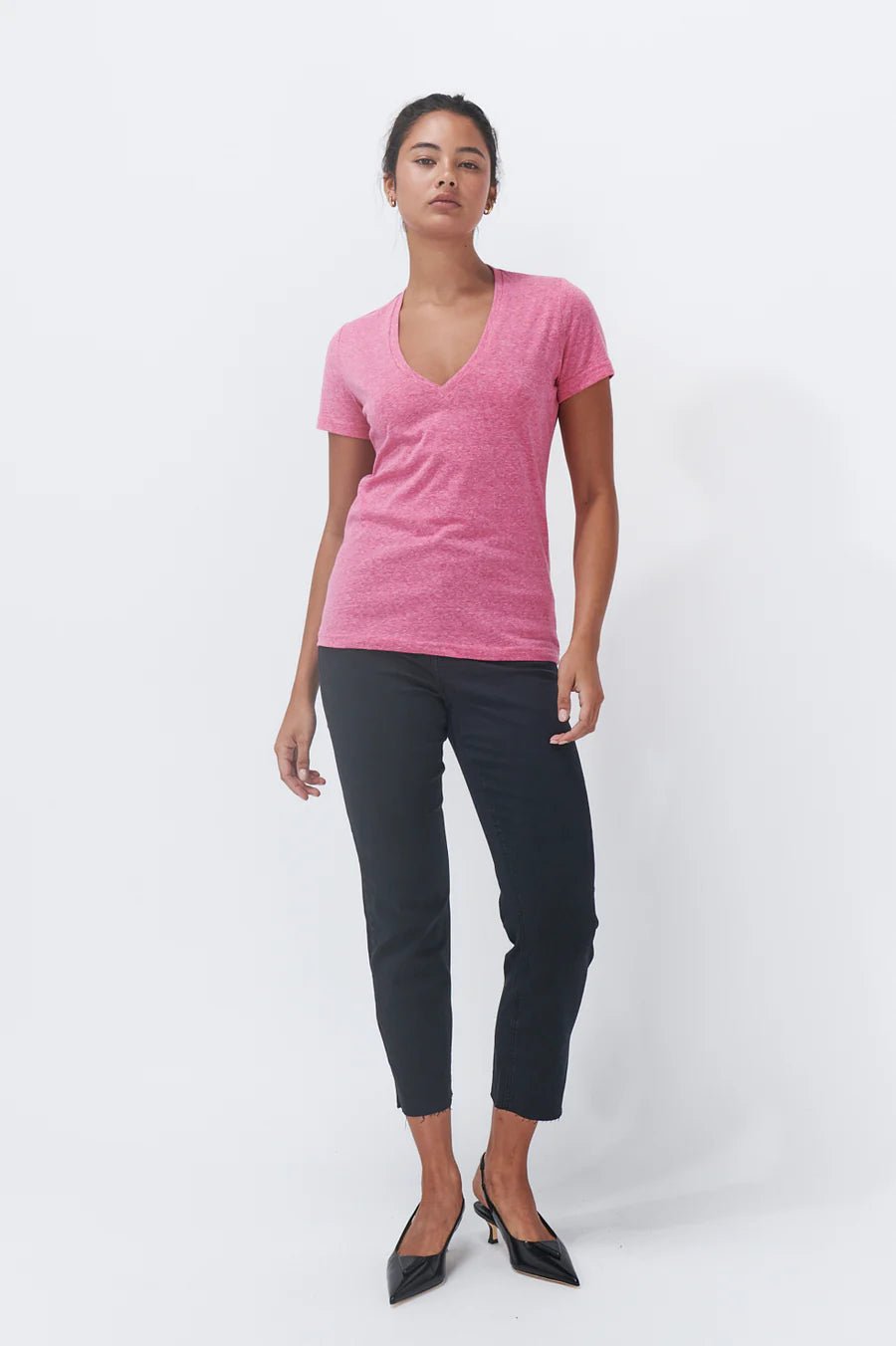 Veronica V Neck Tee - Raspberry Marle - Stanleyandstone