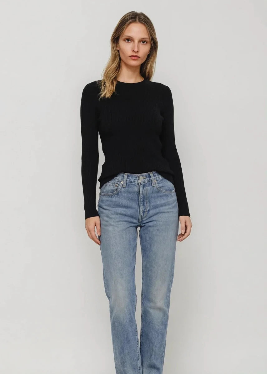 Vespa Ribbed Long Sleeve Crew knit - Black Alete