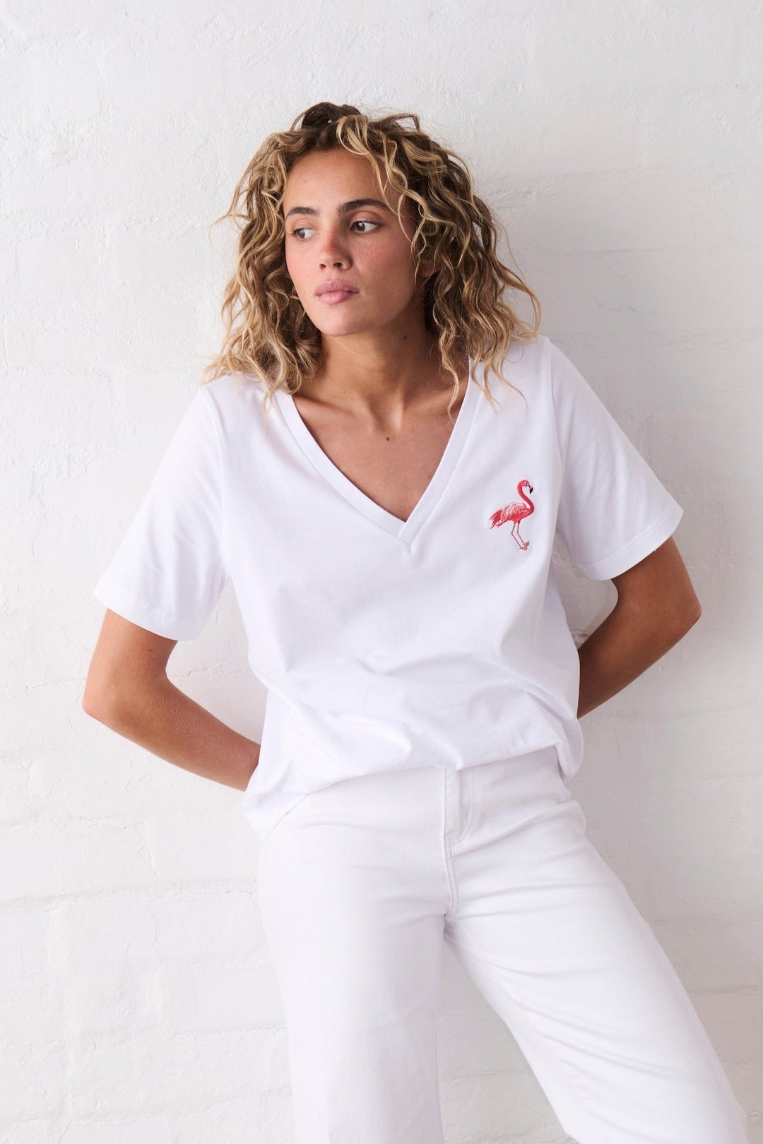 Victoria Tee | Flamingo - White - Stanleyandstone
