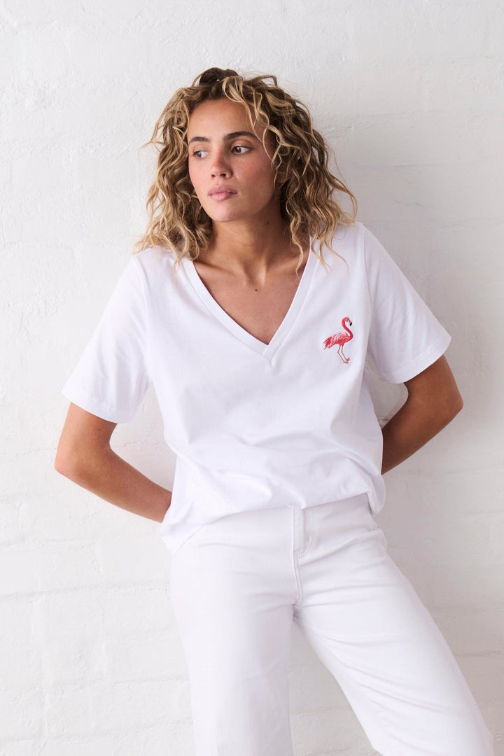 Victoria Tee | Flamingo - White - Stanleyandstone