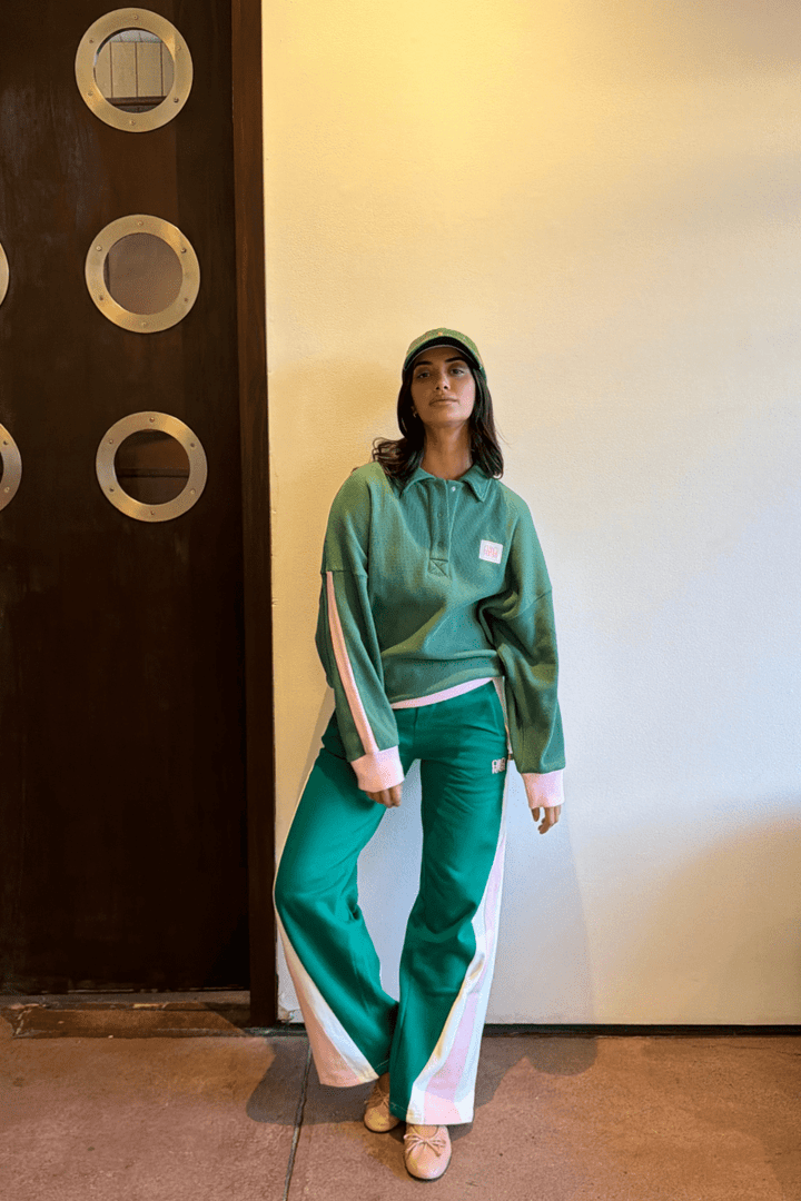 Waffle Splice Sweatshirt Sage Green Windcheater Araminta James