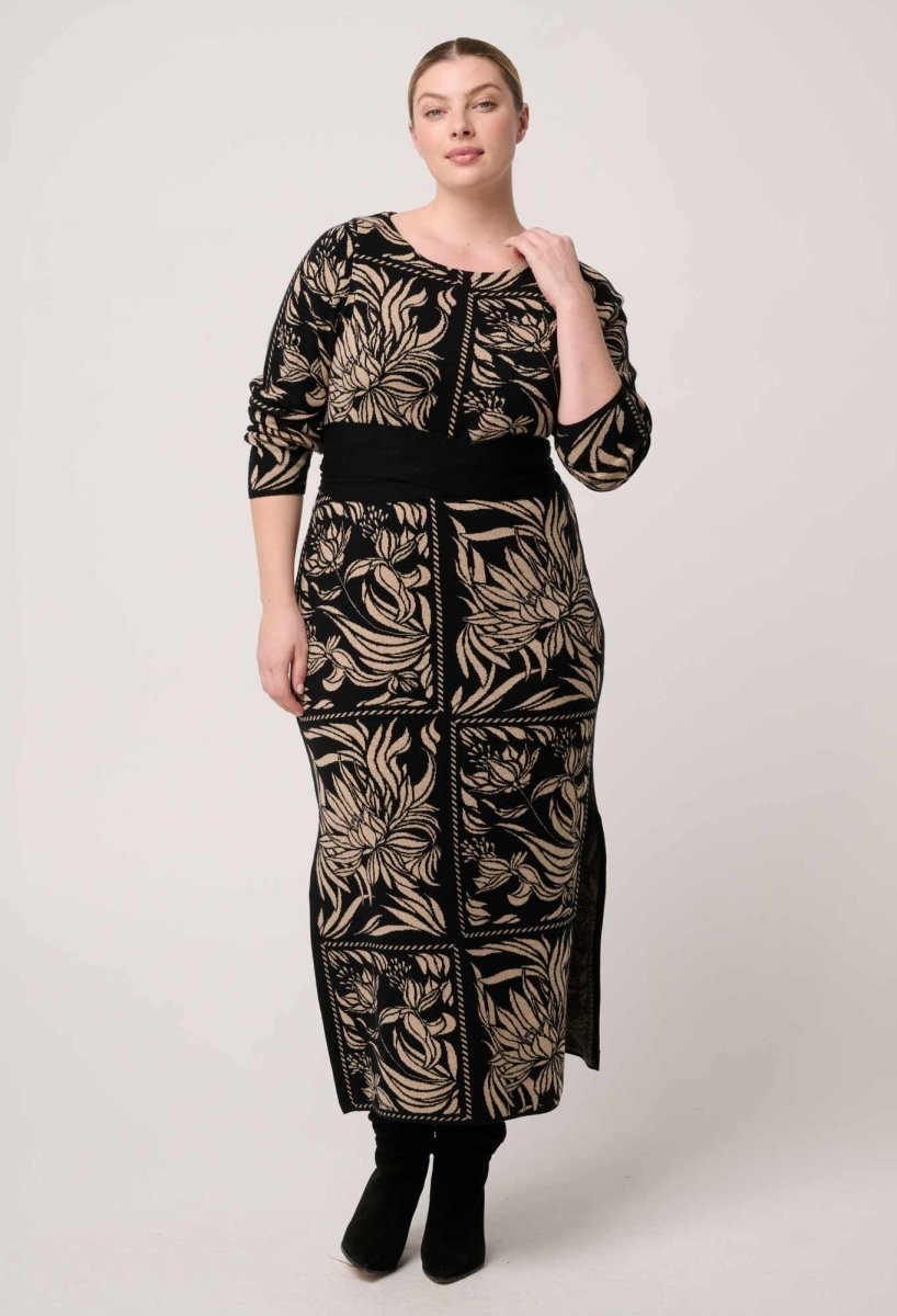 Wanderer Merino Wool Blend Floral Knit Dress in Flora Deco OnceWas