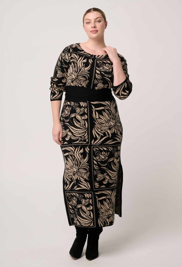 Wanderer Merino Wool Blend Floral Knit Dress in Flora Deco OnceWas