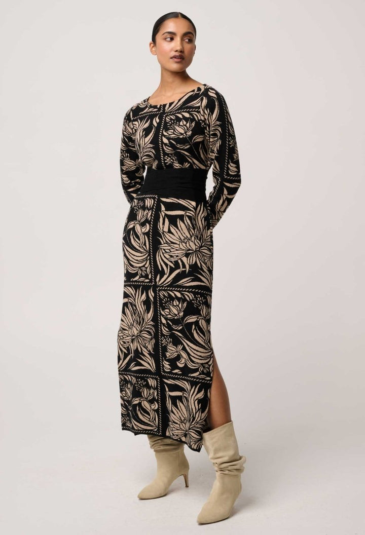 Wanderer Merino Wool Blend Floral Knit Dress in Flora Deco OnceWas