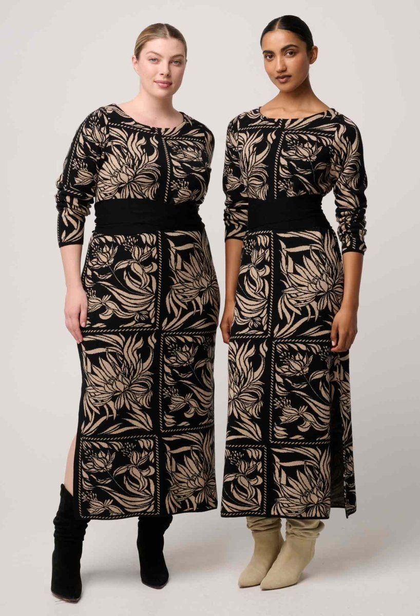 Wanderer Merino Wool Blend Floral Knit Dress in Flora Deco OnceWas