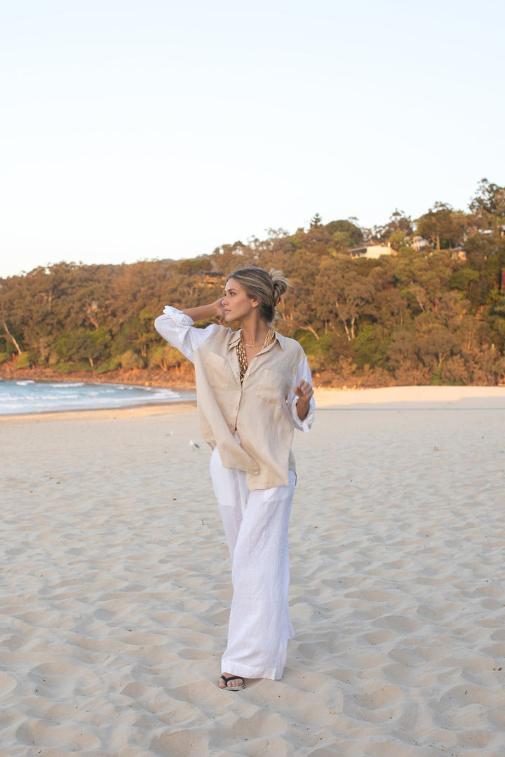 White Marcus Linen Pant - Stanleyandstone