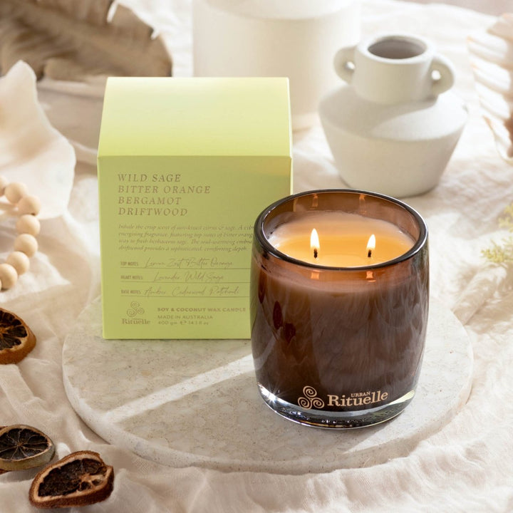 Wild Sage, Bitter Orange, Bergamot, Driftwood<br> Scented Soy Candle | 400gm Urban Rituelle