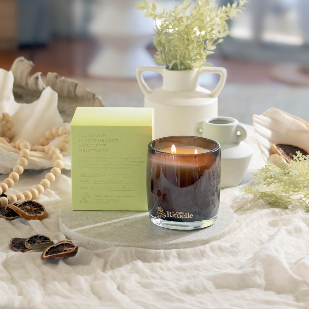 Wild Sage, Bitter Orange, Bergamot, Driftwood<br> Scented Soy Candle | 400gm Urban Rituelle