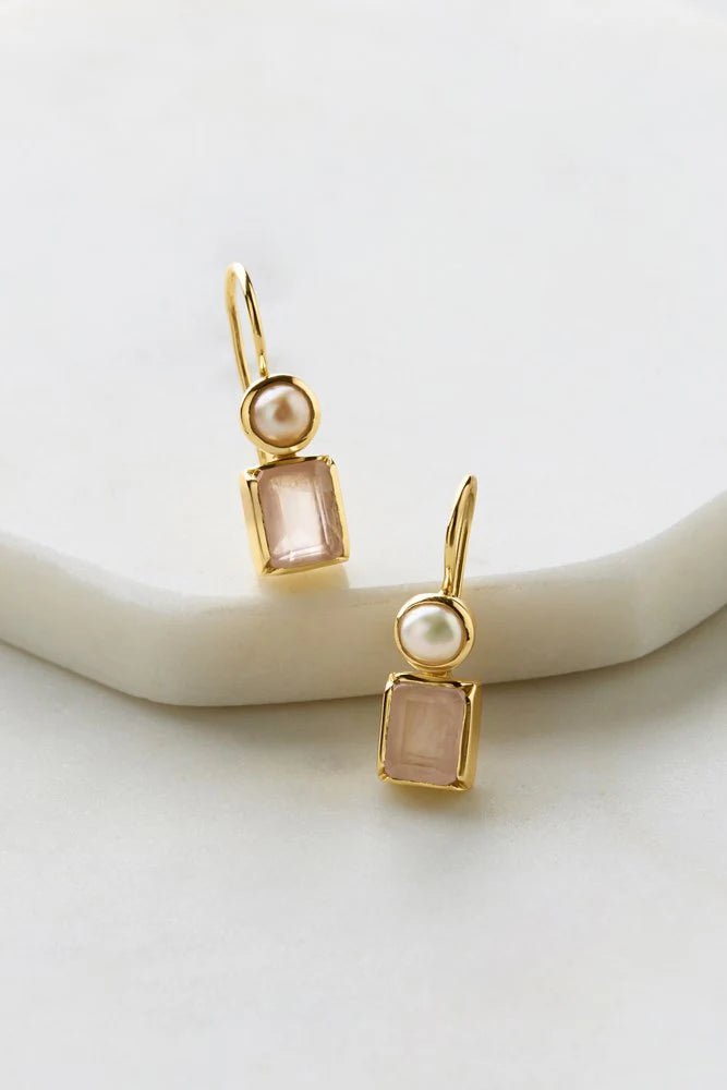 Willow Earing - Rose Quartz & Pearl Earrings Zafino Jewellery