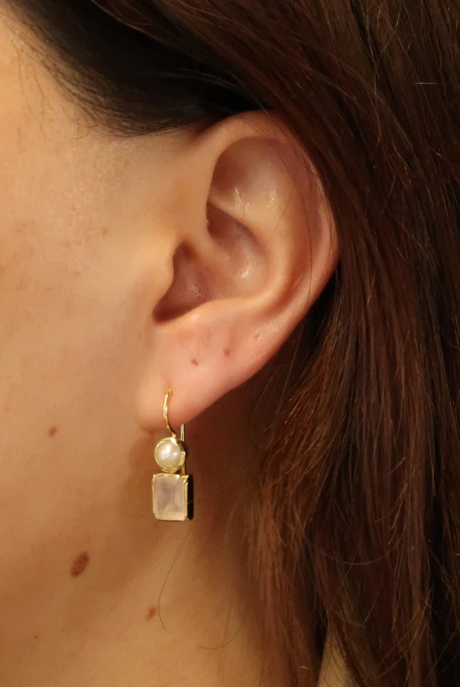 Willow Earing - Rose Quartz & Pearl Earrings Zafino Jewellery