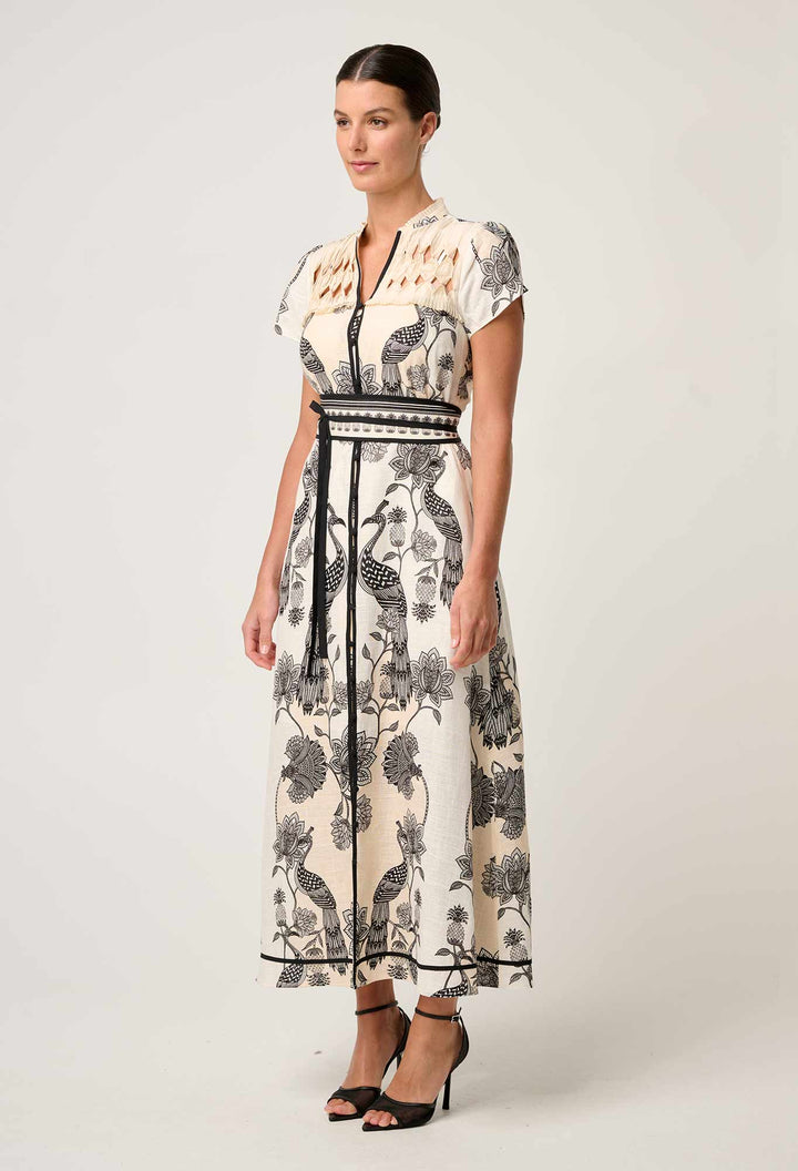 Xanthia Diamond Smock Yoke Linen Viscose Dress in Imperial Stone Dress Once Was