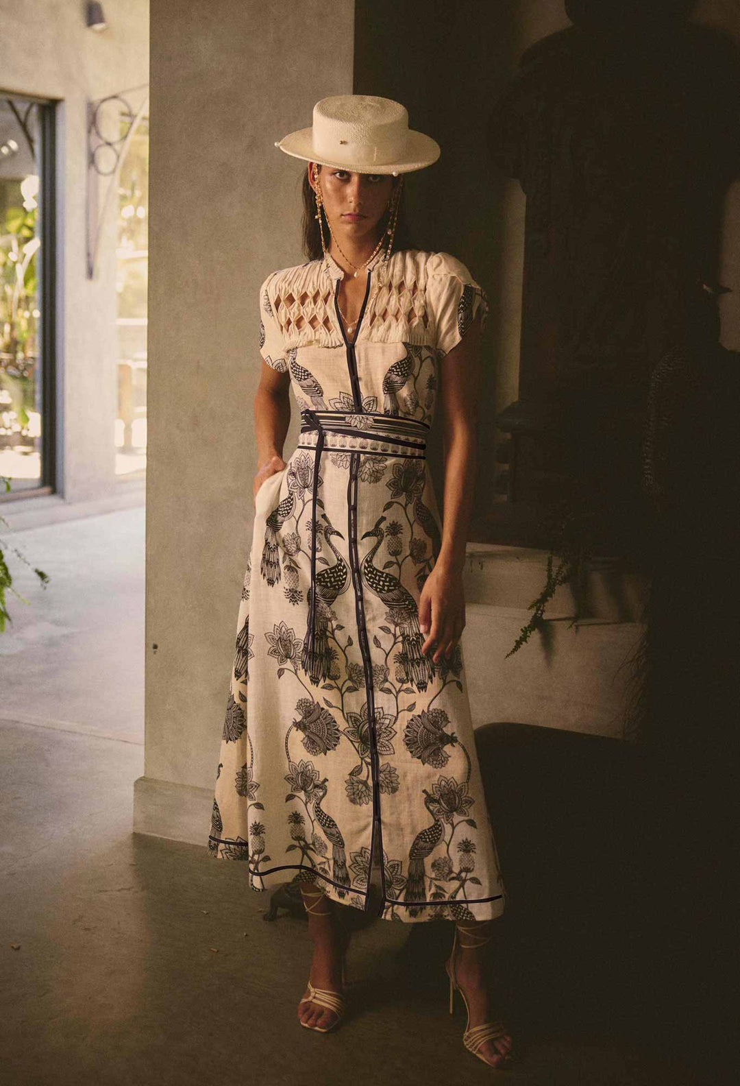 Xanthia Diamond Smock Yoke Linen Viscose Dress in Imperial Stone Dress Once Was
