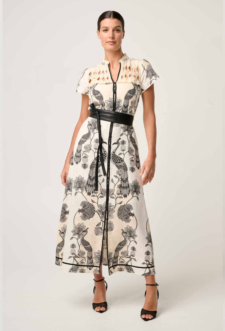 Xanthia Diamond Smock Yoke Linen Viscose Dress in Imperial Stone Dress Once Was