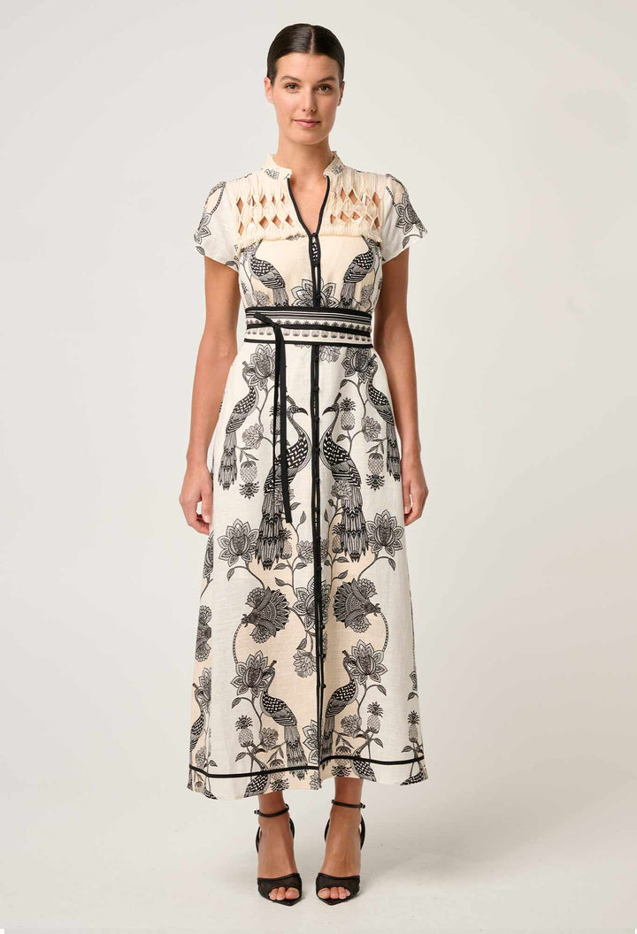 Xanthia Diamond Smock Yoke Linen Viscose Dress in Imperial Stone Dress Once Was