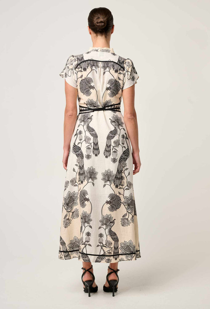 Xanthia Diamond Smock Yoke Linen Viscose Dress in Imperial Stone Dress Once Was