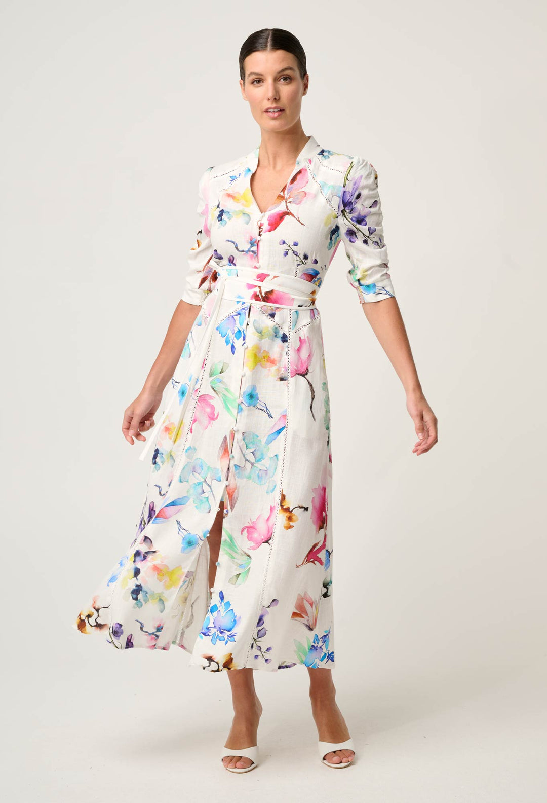 Xenia Yoke Linen Viscose Dress in Plume Blossom dress Once Was