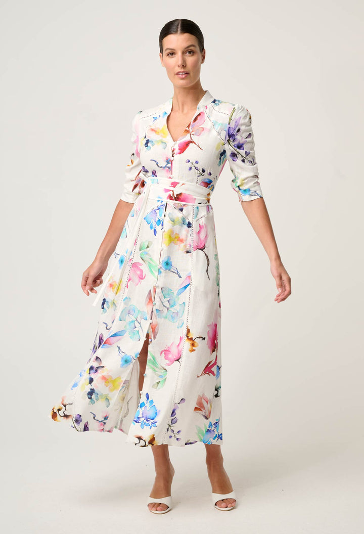 Xenia Yoke Linen Viscose Dress in Plume Blossom dress Once Was