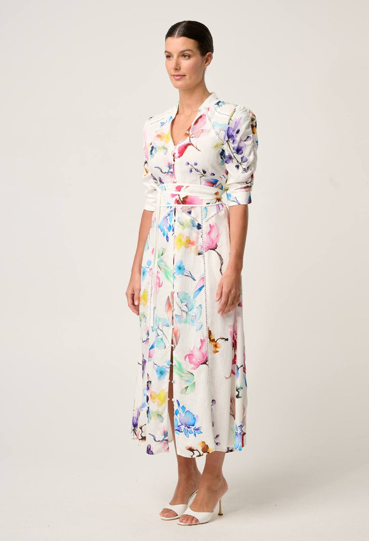 Xenia Yoke Linen Viscose Dress in Plume Blossom dress Once Was