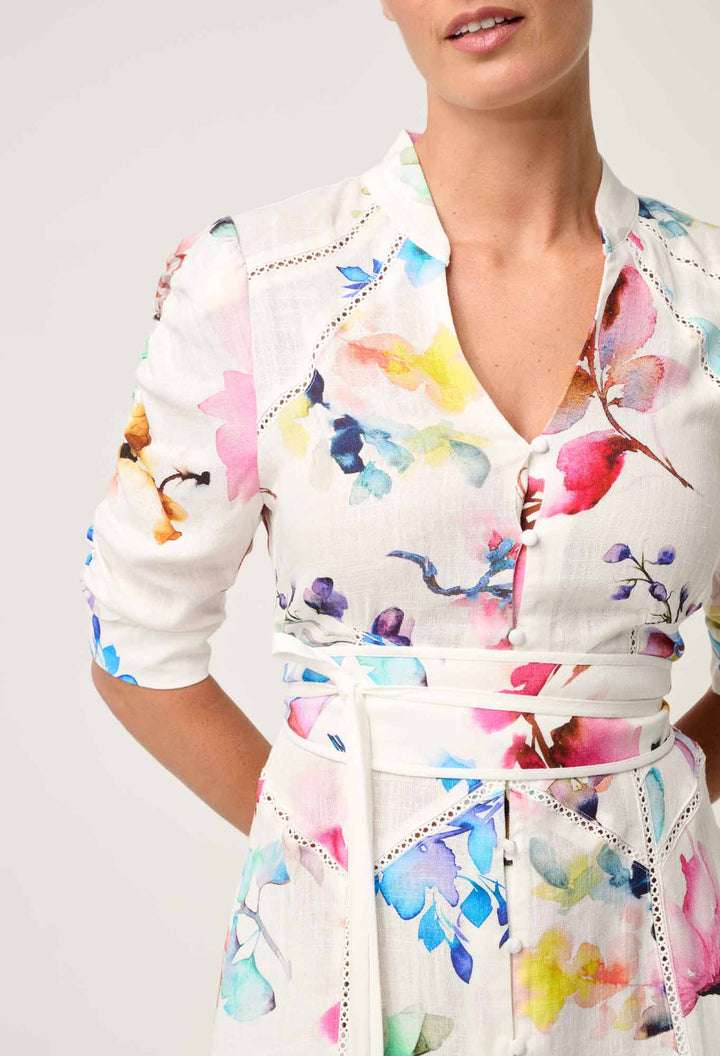Xenia Yoke Linen Viscose Dress in Plume Blossom dress Once Was