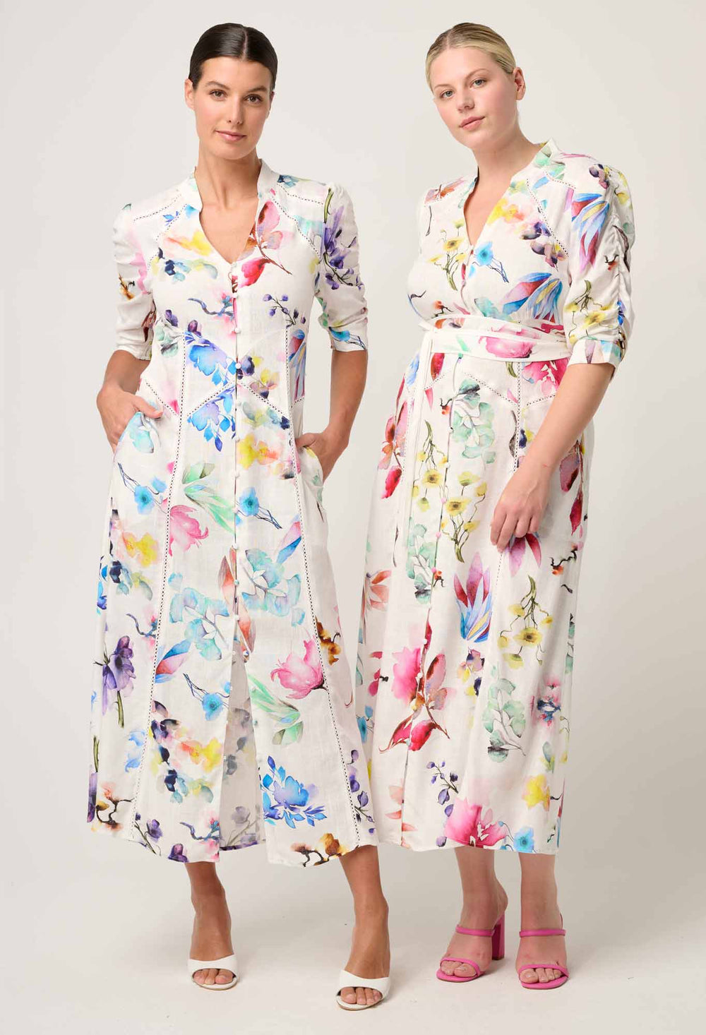 Xenia Yoke Linen Viscose Dress in Plume Blossom dress Once Was