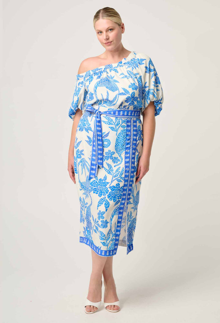 Zenobia Viscose Dobby Midi Skirt in Azure Mosaic skirt Once Was
