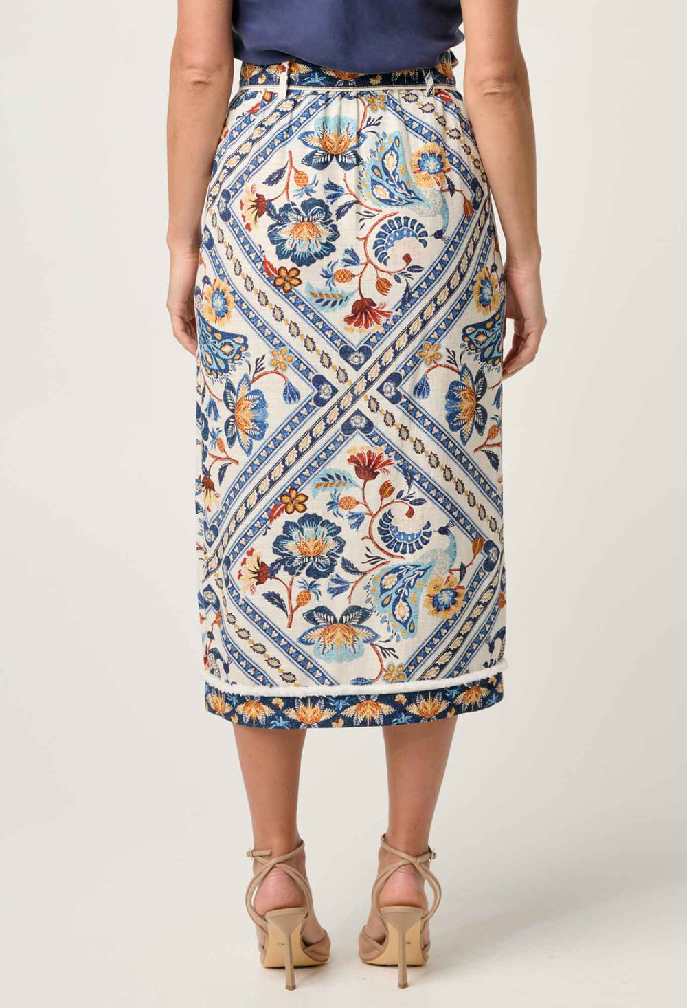 Zenobia Viscose Fringe Midi Skirt in Petinos Floros skirt Once Was