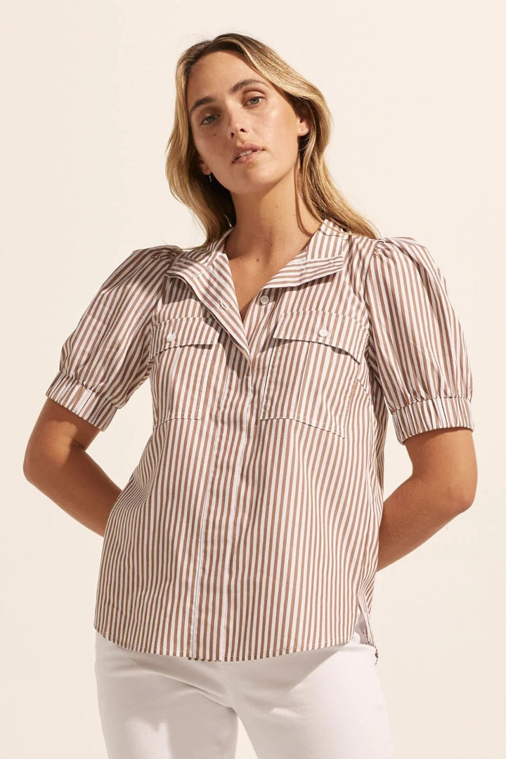 Zoe Kratzmann Allot Top - Mocha Stripe blouse Zoe Kratzmann