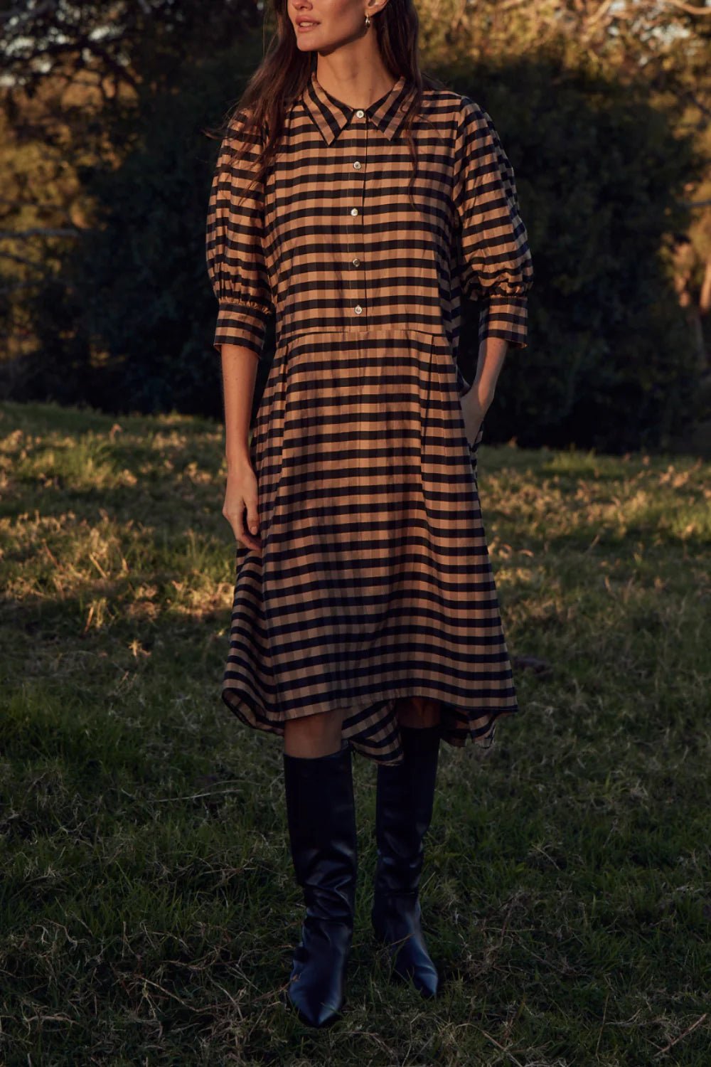 Zoe Kratzmann Befit Dress - Toffee black check Dresses Zoe Kratzmann