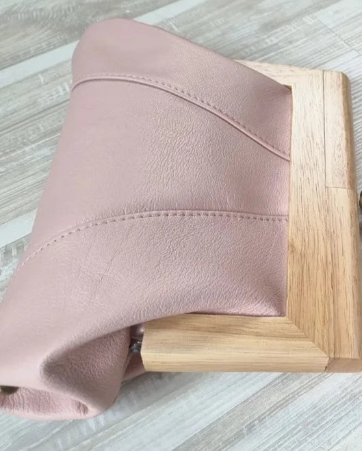 Moy Leather/Timber Clutch Blush Bags Moy Tasmania   