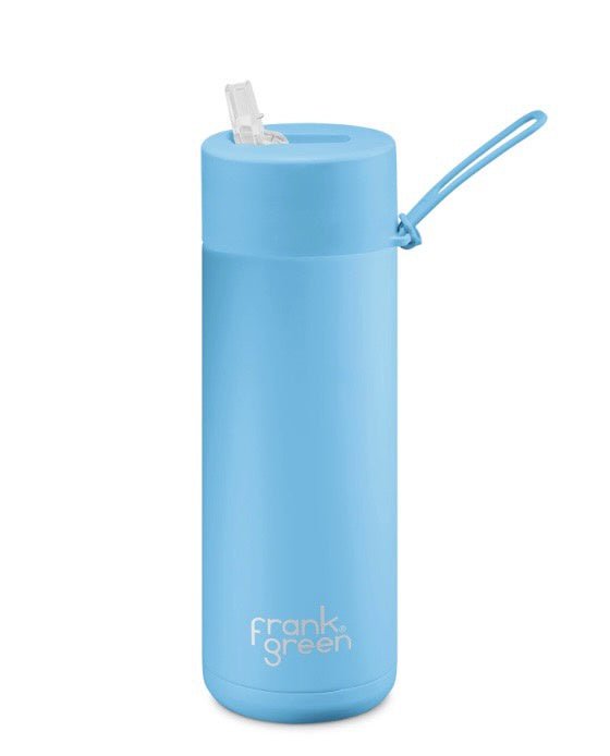 20oz Stainless Steel Ceramic Reusable Bottle Sky Blue with Straw Lid Hull Drink Bottles Frank Green
