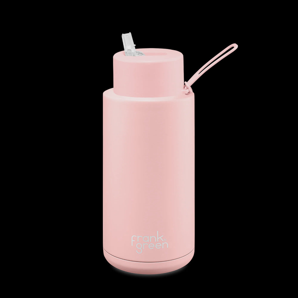 34oz / 1 ltr Stainless Steel Ceramic Reusable Bottle BLUSHED with Straw Lid Hull Drink Bottles Frank Green