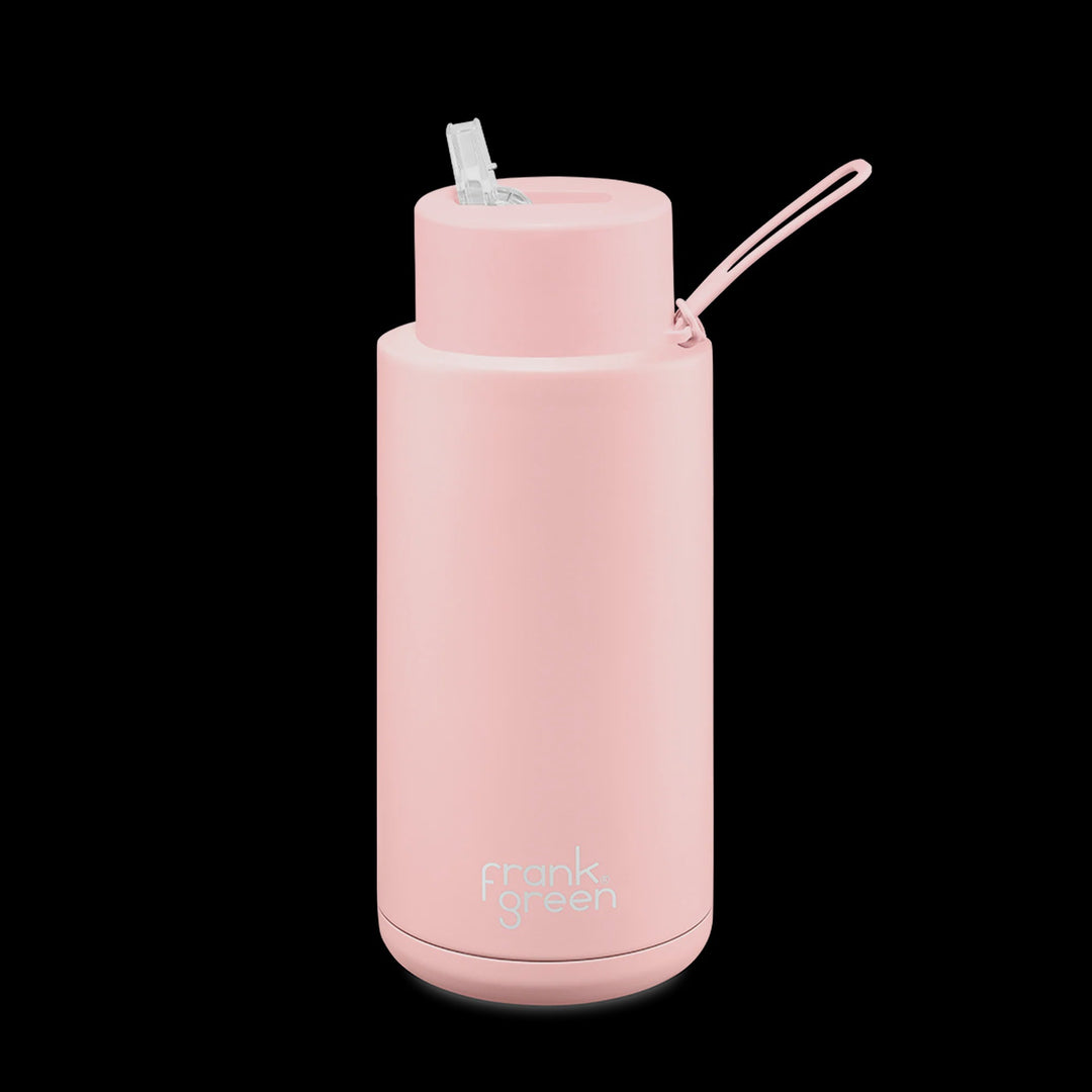 34oz / 1 ltr Stainless Steel Ceramic Reusable Bottle BLUSHED with Straw Lid Hull Drink Bottles Frank Green