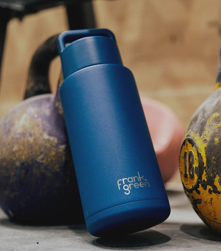 34oz / 1 Ltr Stainless Steel Ceramic Reusable bottle (Grip Finish) - deep ocean Drink Bottles Frank Green deep ocean