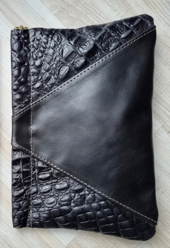 Moy Leather Premium Leather Square Clutch - Black & Croc Bags Moy Tasmania   