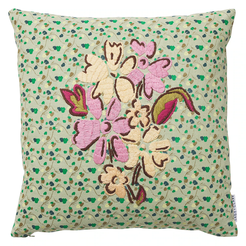Andie Embroidered Cushion Pillows Sage & Clare   