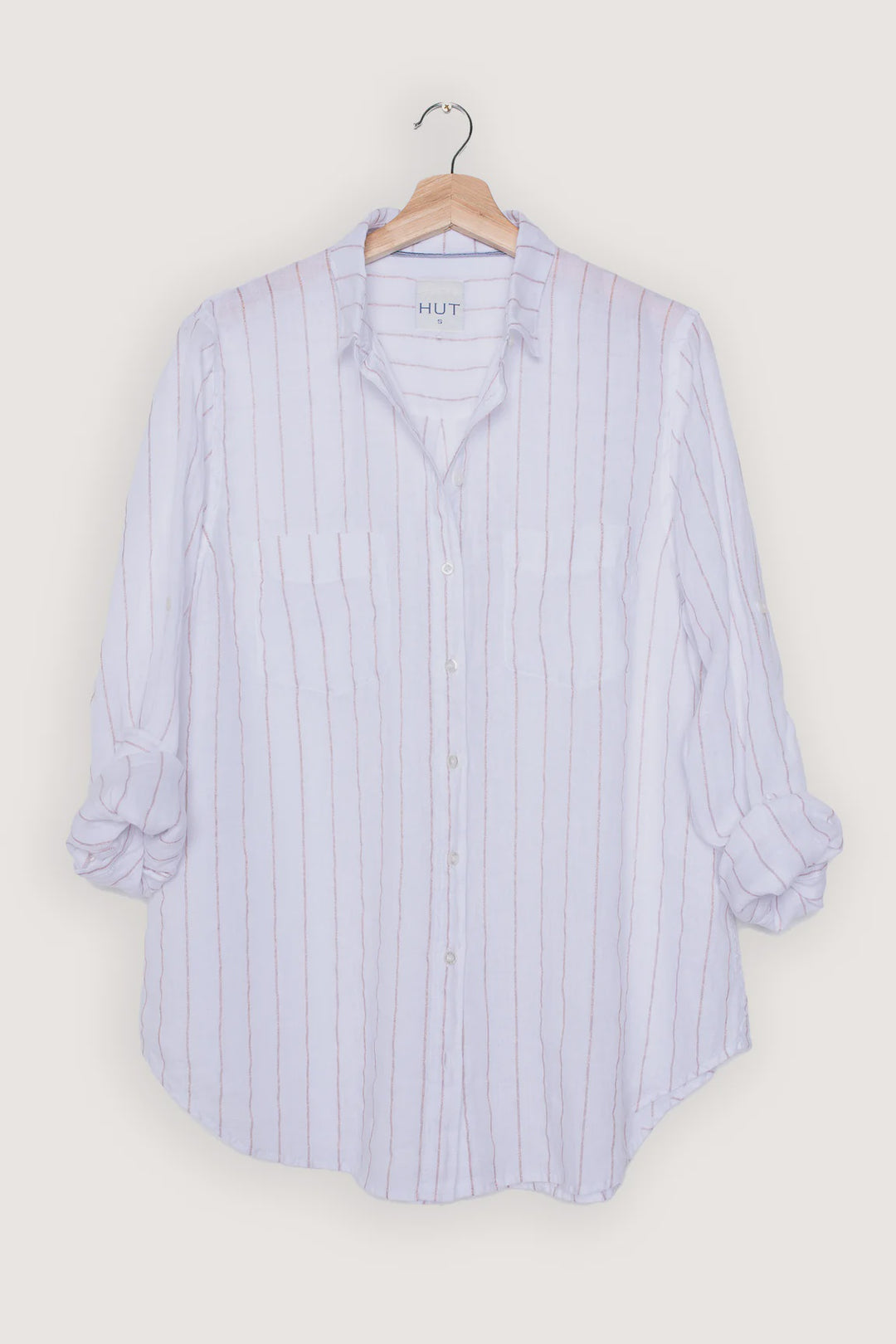 White and Gold Stripe Lurex Boyfriend Linen Shirt Shirt Hut   