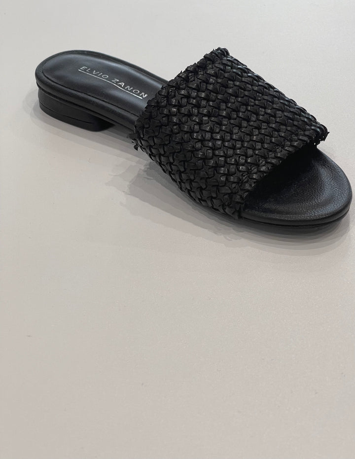 Leather Intreccio Black Slides EN2111XN NERO Shoes Elvio Zanon   