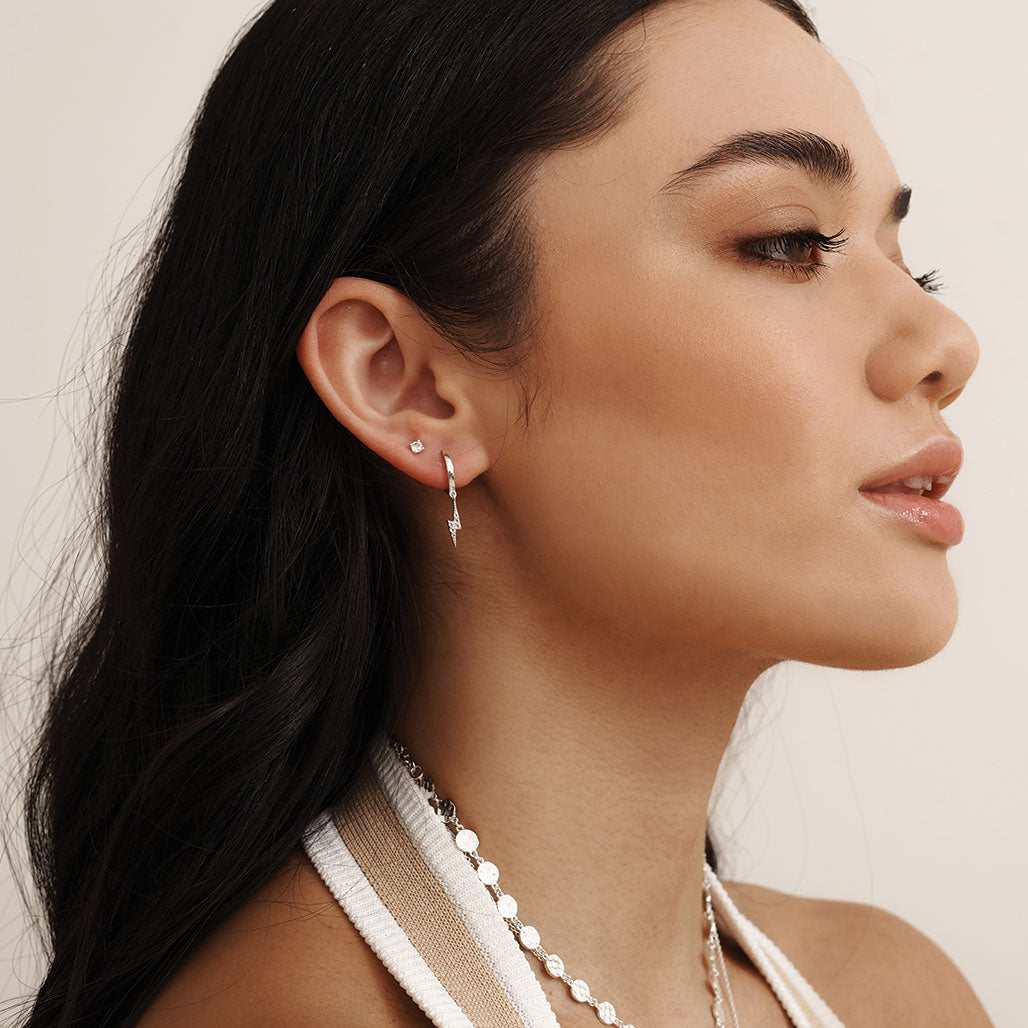Murkani Huggies 11mm Earrings - Lightening Bolt Silver Earrings Murkani Jewellery   