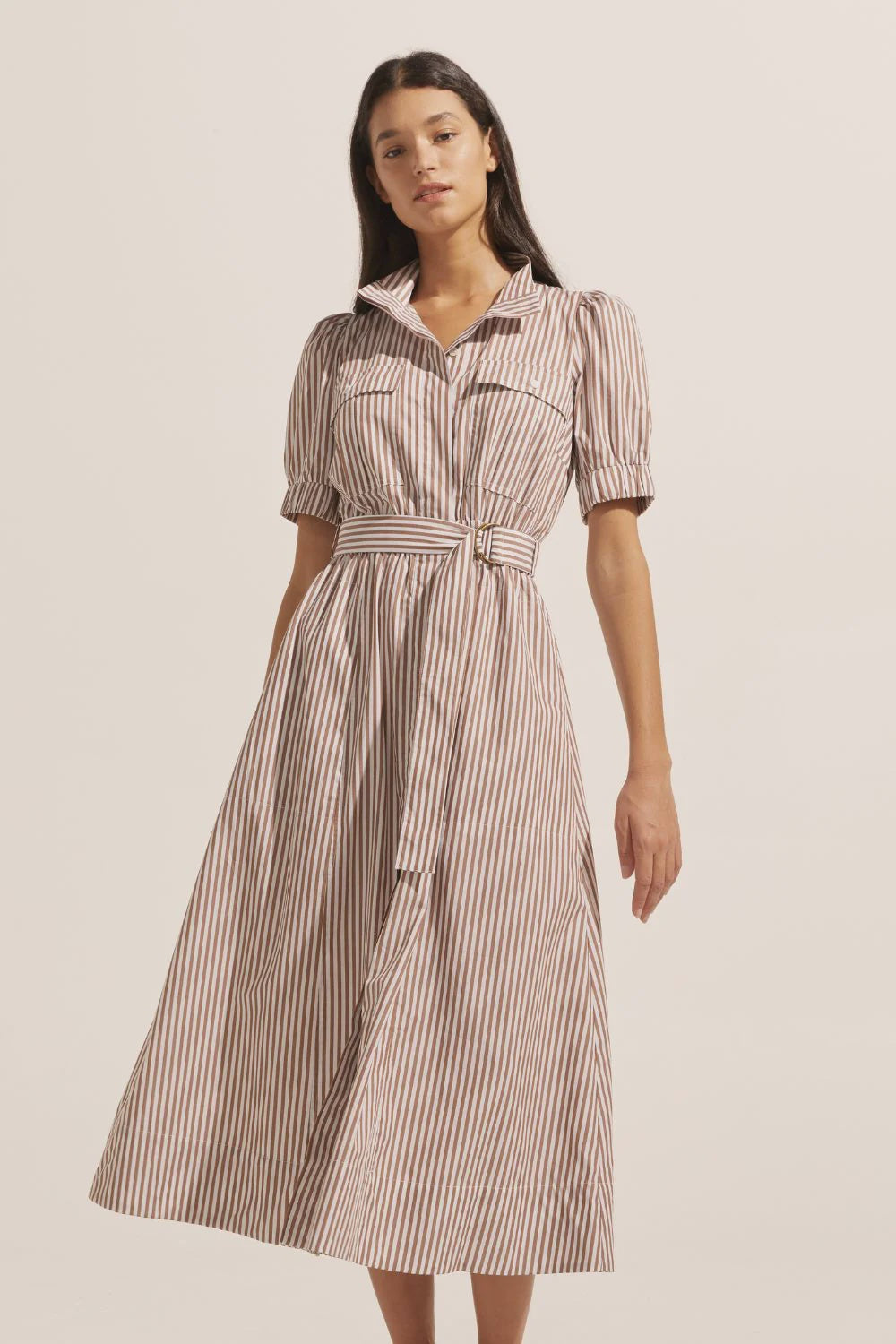 Starling Dress - Mocha Stripe Dresses Zoe Kratzmann   