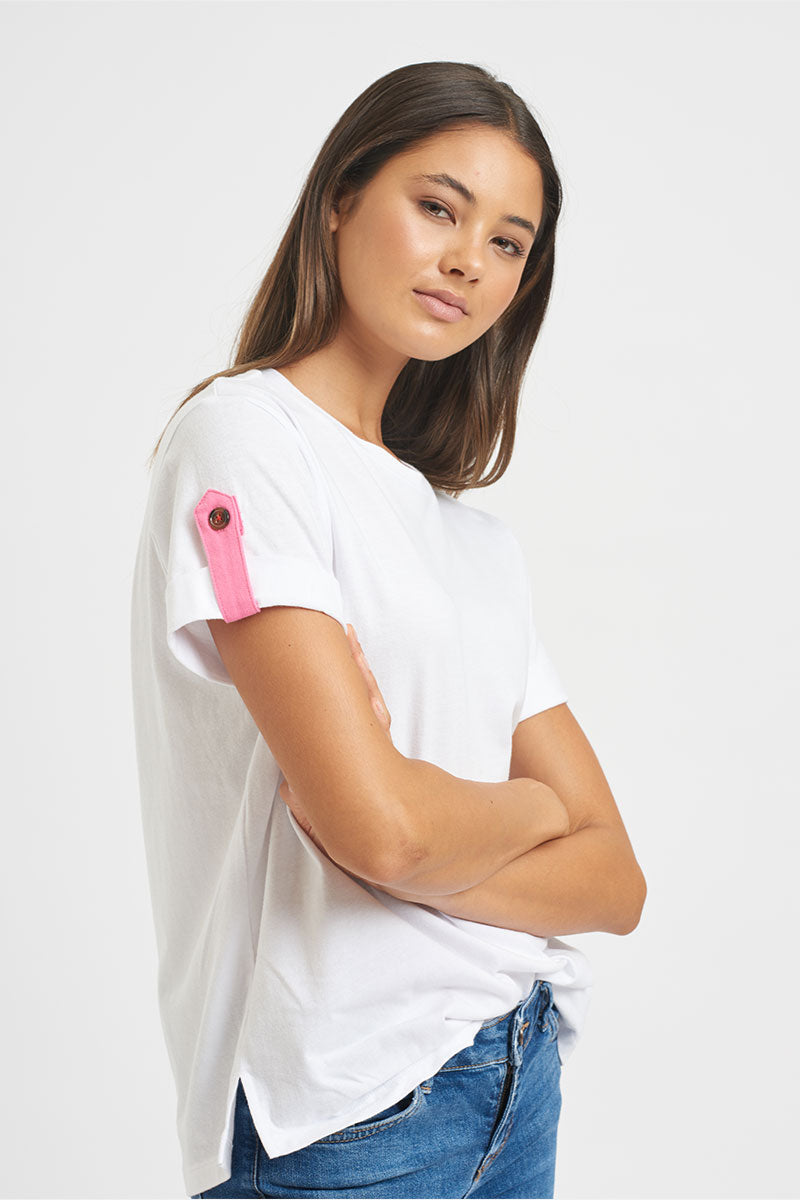 Organic Cotton Tab T-shirt - White / Hot Pink Tee Shirts Est 1971   