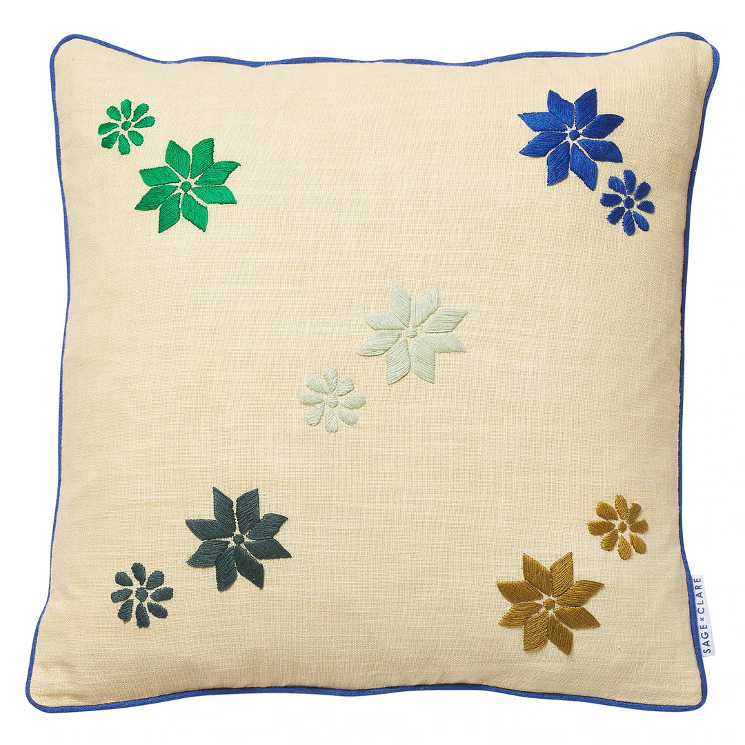 Valdine Embroidered cushion Macadamnia Pillows Sage & Clare   