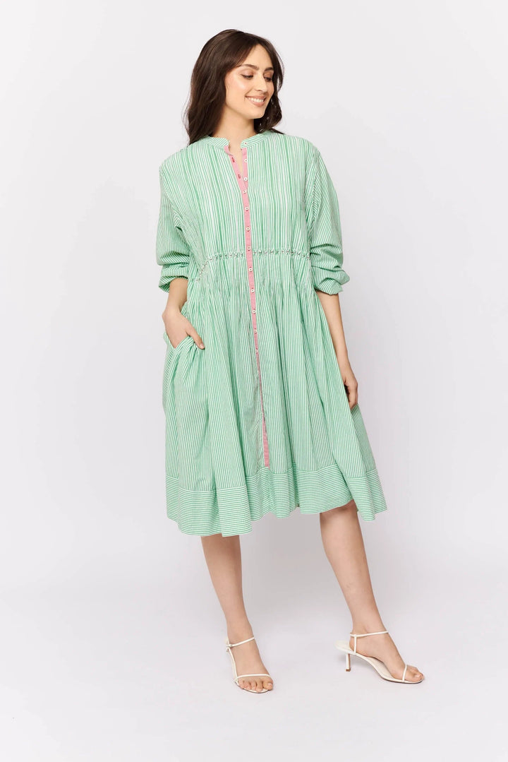Alessandra Arabesque Dress - Green Stripe Dresses Alessandra   