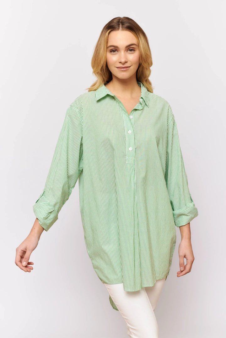 Alessandra Overshirt - Green Stripe Shirts Alessandra