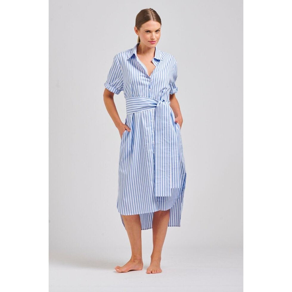 The Annie Short Sleeve Dress - Pale Blue Stripe Dresses Shirty   
